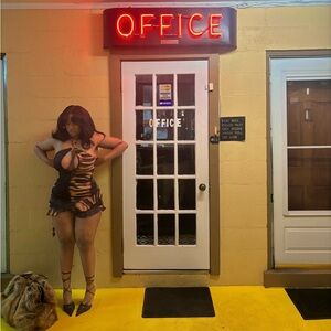 Black and Orange mini halter dress